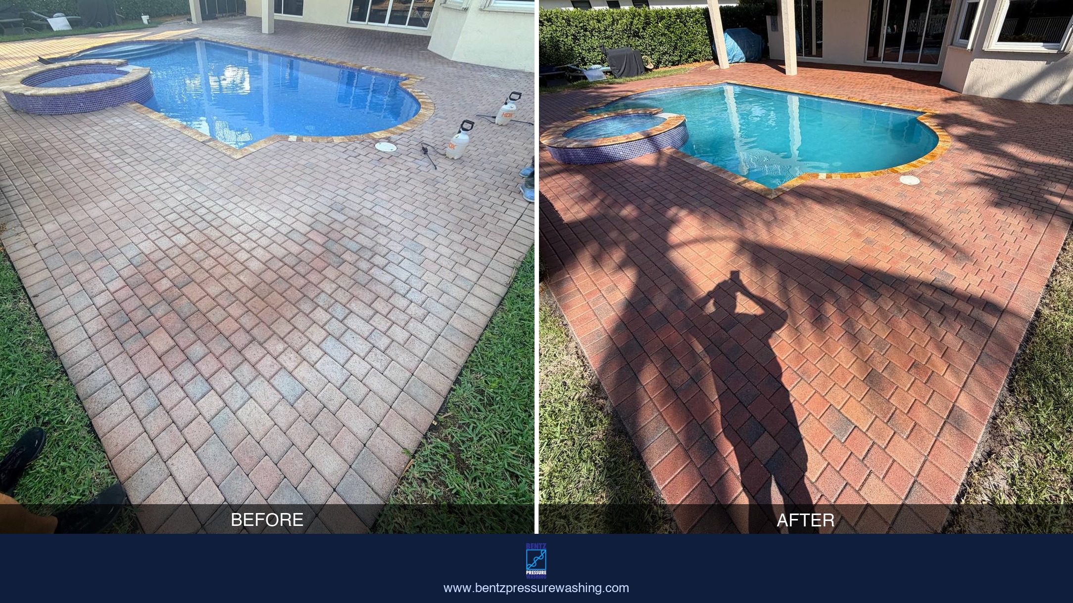 Paver sealing before and after — close-up of restored pavers in Weston FL